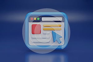 3D Web Browser Window with Cursor and Content Elements