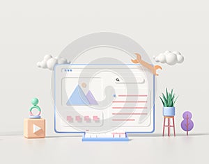 3D Web development, application design, coding, and programming on laptop concept