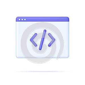 3D Web page and programming code icon. Development and software concept