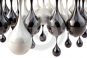 3D white and black glossy paint drop blobs. 3D rendering