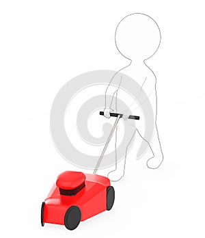 3d white - black outer lined character gardener with mover concept