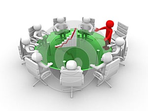 3d white business person in a meeting with grafic. 3d image photo