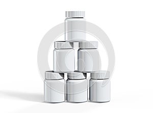 3D White can with vitamins. Bottle with white pills. 3d render