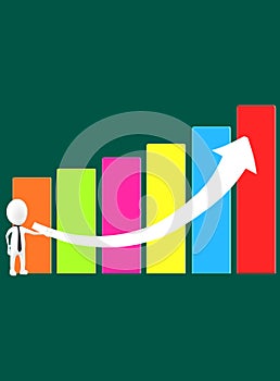 3d white character presenting a high statictics graph
