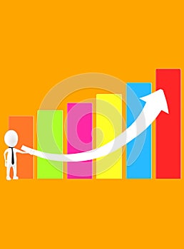 3d white character presenting a high statictics graph