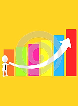 3d white character presenting a high statictics graph
