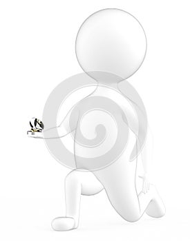 3d white character propsing with a ring
