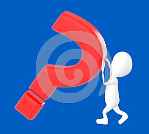 3d white character , pushing question mark