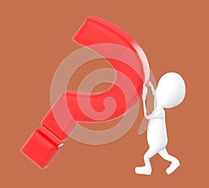 3d white character , pushing question mark