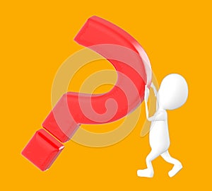 3d white character , pushing question mark