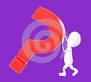 3d white character , pushing question mark