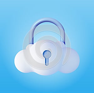 3d White Cloud with Locked Padlock.
