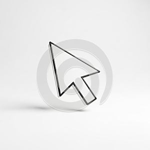 3D white computer mouse cursor arrow with black outline on a white background pointer