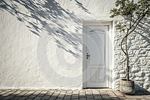 3D white door on white background photo