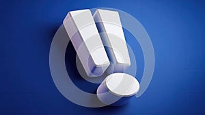3D White Exclamation Mark on Blue Background