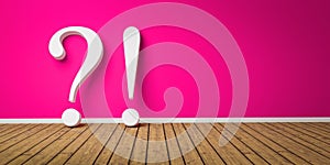 3D White Exclamation and Question Mark at pink concrete grunge Wall - FAQ Concept - 3D rendering - Illustration