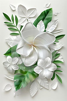 3d white and green geometric floral tropical leaves tiles wall texture background