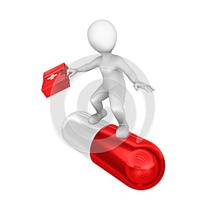 3d white man on big red pill.