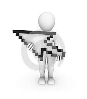 3d white man with mouse cursor in hands