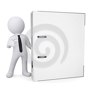 3d white man points a finger at the office folder