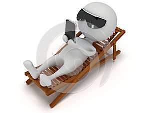 3d white man relax with smartphone