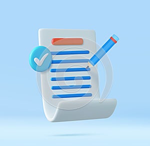 3d White paper task management todo check list