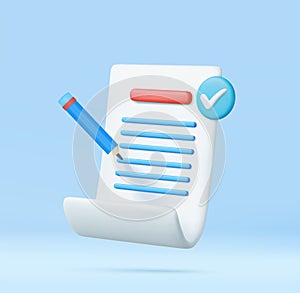 3d White paper task management todo check list