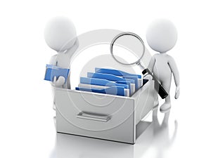 3d White people examines File cabinet.