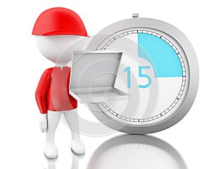 3d White people holding delivery boxes on time.