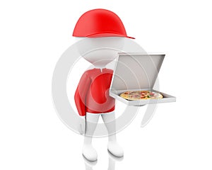 3d White people holding pizza boxes.