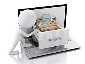 3d white people with Laptop and folders.