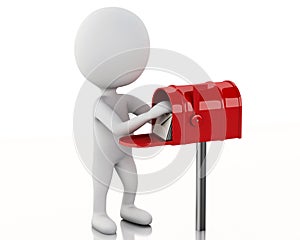 3d white people with mail box and heap of letters.