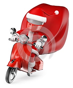 3D white people. Santa delivering gifts by motorcycle photo