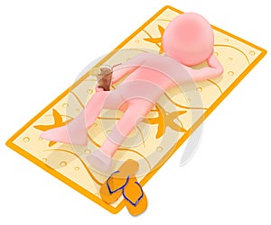 3D white people. Sunburned in the beach