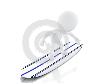 3d White people surfing on surfboard.