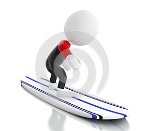 3d White people surfing on surfboard and wearing equipment.