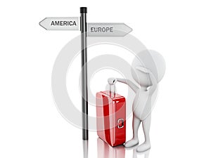 3d white people with travel suitcase. World Travel concept