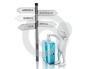 3d white people with travel suitcase. World Travel concept