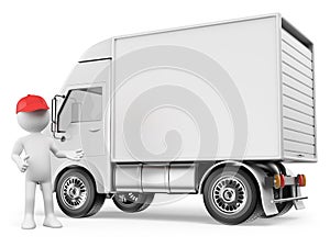 3D white people. White delivery truck photo