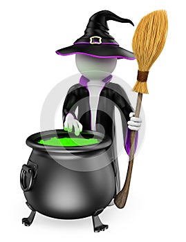 3D white people. Witch cooking a magical potion. Halloween