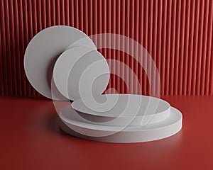 3d white red podium render