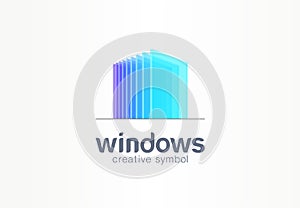 3d windows, glass creative symbol concept. Construction, architecture, real estate, abstract business logo idea. Home