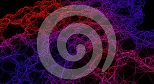 A 3D wireframe mesh of interconnected lines creates a dynamic, abstract pattern. Th