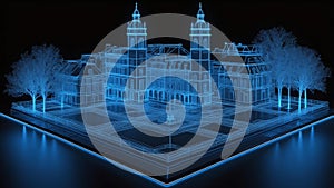 3d wireframe model of a historic town square the ai generated