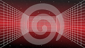 3D wireframe perspective grid room template design vector illustration background.