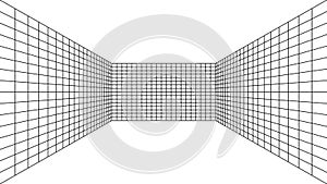3D wireframe perspective grid room template design vector illustration background.