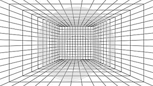 3D wireframe perspective grid room template design vector illustration background.