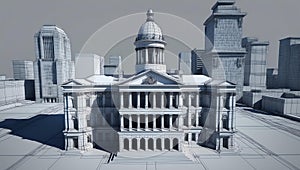 3d wireframe render of a city hall architecture abstra ai generated