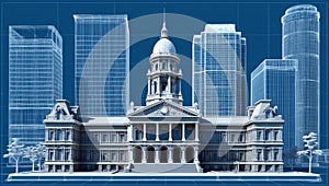 3d wireframe render of a city hall architecture abstra ai generated