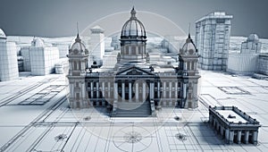 3d wireframe render of a city hall architecture abstra ai generated